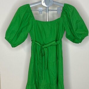 Green Puff Sleeve Mini Dress